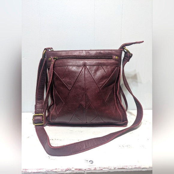 Lucky Brand Baldwin Patchwork Leather Crossbody Bag Wine Red Boho Purse - Picture 1 of 16